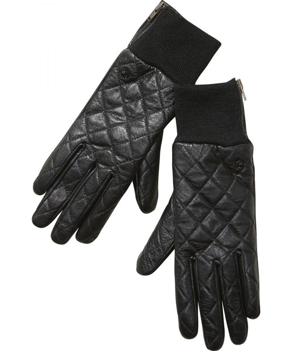 Maison Scotch Leather Quilted Gloves Zip