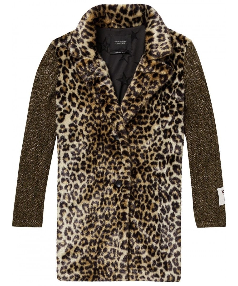 Maison Scotch Faux fur coat with contrast wo