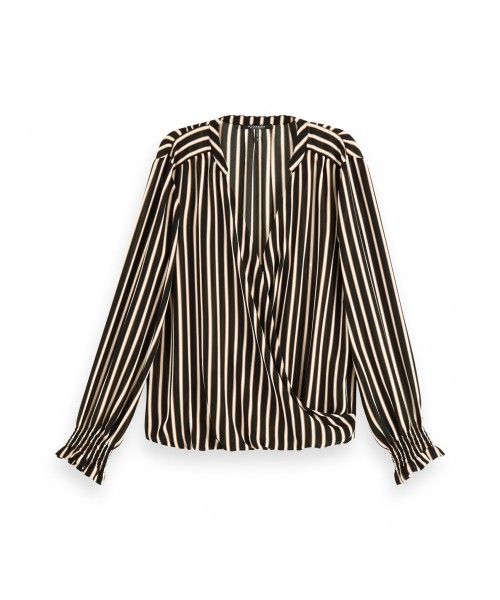 Maison Scotch Wrap-over top with smocked cuf